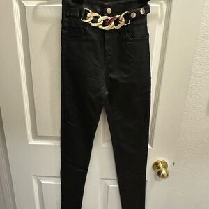 Black Pants Leather faux  Gold Chain Detail size Small